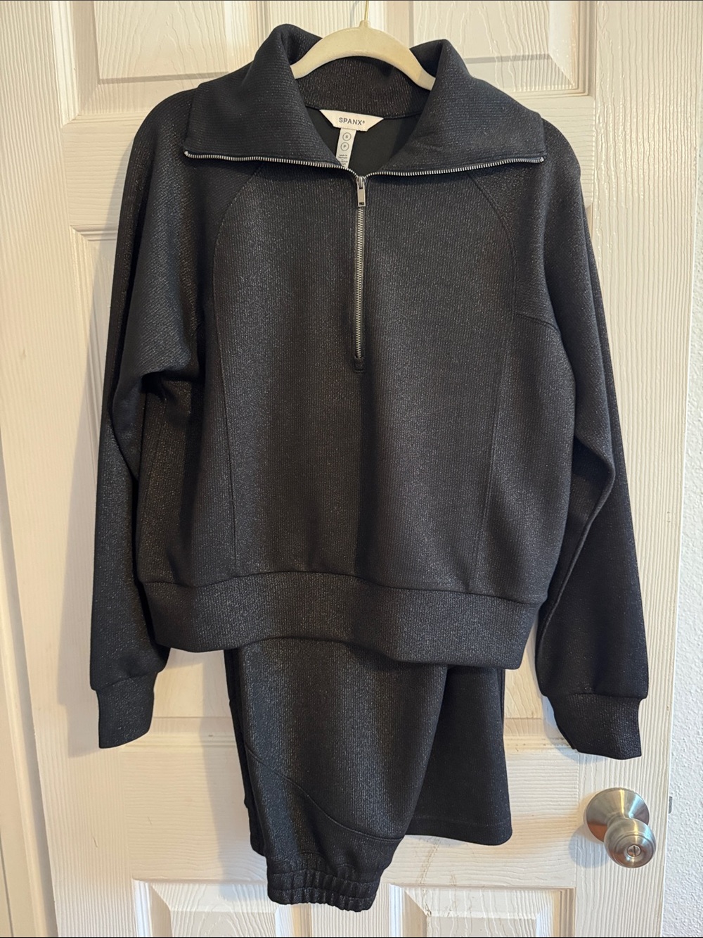 SPANX women’s Lux Black / Gold Quarter-Zip Pullover
